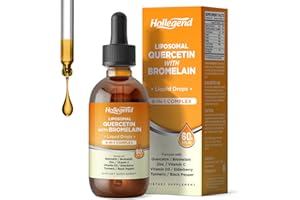 HOLLEGEND Liposomal Quercetin with Bromelain Liquid Drops, 8 in 1 Organic Quercetin 1000mg Supplements with Bromelain 500mg, Vitamin C, D3, Zinc, Elderberry, Turmeric for Immunity & Respiratory Health, 2 Fl Oz