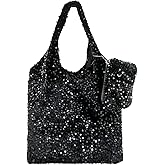 ANNUOZE Womens Sequin Tote Bag, Sparkly Shoulder Bag, Elegant Handbag, Large Capacity Shopping Bag Matching Coin Purse