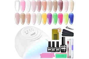 JODSONE Builder Gel Nail Kit with U V Light Base Top Coat 21 Colors High Shine Builder Gel and 100 PCS Extension Stickers