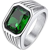 Bestyle Chunky Signet Ring for Men, Stainless Steel/Black Ring Synthetic Gemstone Band Ring Biker Ring for Men, Thumb Pinky Ring Mens Fashion Ring Jewelry Size 7-14, Gift Package