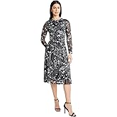 Maggy London Women's Long Sleeve Round Neck Fit & Flare Midi Elegant Wedding Guest Dresses