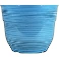 Garden Elements Indoor/Outdoor Glazed Brushed Happy Plastic Planter, Large, Bright Blue, 15"