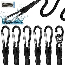 6 Piece Carabiner Bungee Cords with Hooks, 24 Inch