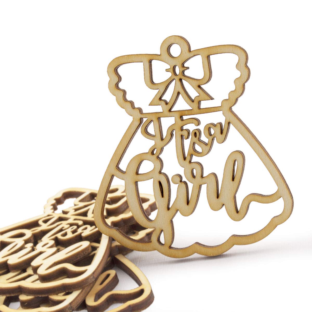 Summer-Ray 50 Wooden Baby Shower Favour Gift Tags Thank You Tags (It's a Girl)