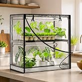 Inzlume 2-Tier Desktop Indoor Greenhouse with Grow Light, 11.8x23.6x23.6 | 5000K Full Spectrum, Mini Desktop Size, 2 Pack Grow Lights (20W), Auto Timer 4/9/14H, Metal Stand, Seed Starting