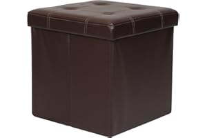 Otto & Ben Folding Chest with Memory Foam Seat Tufted Faux Leather Small Ottomans Bench Foot Rest Stool, 15"x15"x15", Brown