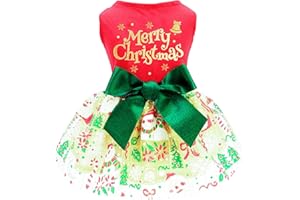 TIGENA Christmas Dog Dress, Xmas Dog Dress Tulle Puppy Skirt Doggie Christmas Outfit Holiday Clothes for Small Dogs, Cat Pet Apparel (Large, Christmas)
