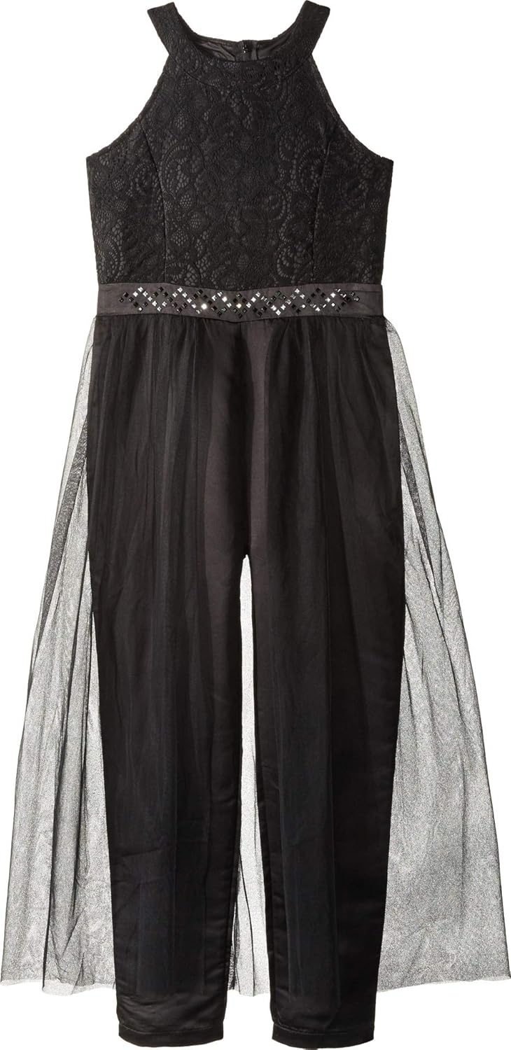 black jumpsuit with overlay