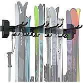LXVOOEE Ski Rack Wall Mount,10 Pairs Ski Holders for Wall with Movable Rubber-Coated Hooks for Garage Storage Organizer System,Snowboard Wall Mount for Garage and Home Shed, Holds Up to 600lbs