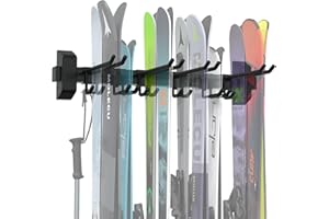LXVOOEE 32'' Ski Rack Wall Mount,10 Pairs Ski Holders for Wall with Movable Rubber-Coated Hooks for Garage Storage Organizer System,Snowboard Wall Mount for Garage and Home Shed, Holds Up to 600lbs