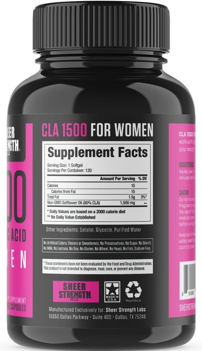 Extra Strength CLA for Women - 1500mg High Potency Weight Loss Supplement - Conjugated Lineolic Acid from Safflower Oil - Stimulant-Free Fat Burner - 120 Softgels - Sheer Strength - Packaging May Vary: Health & Personal Care