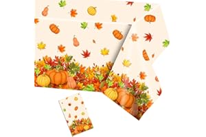 LDFDRT Fall Tablecloths Plastic Disposable 1 pcs Table Cloths Autumn Maple Pumpkin Rectangle Table Cover 54 X 108 Inch for Party Decorations