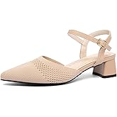 NEWBELLA Women's Knit Pointed Toe Chunky Heel Sandals - Chunky Block Heel Summer Shoes, Breathable Sandals for Business and Daily Wear