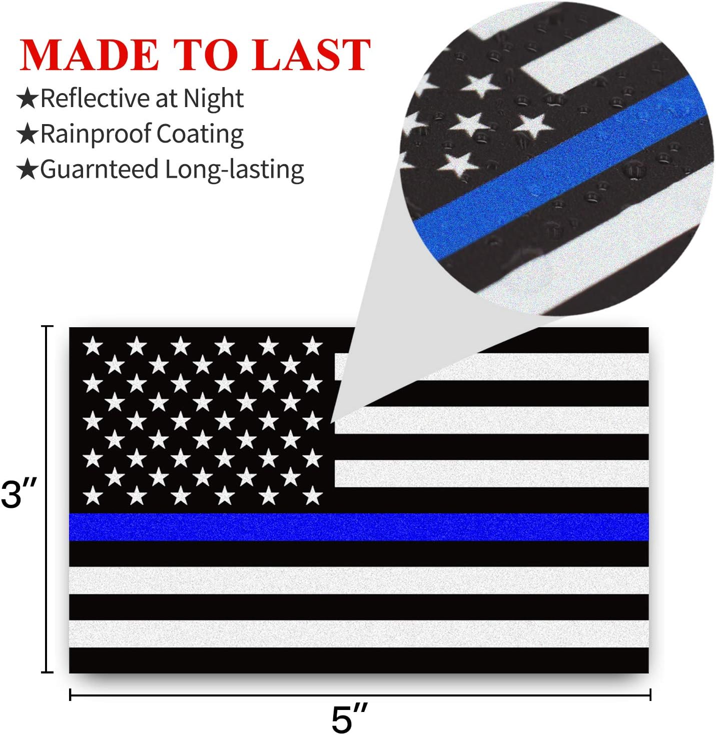 ANLEY 5 X 3 inch Thin Blue Line US Flag Decal, Black White and Blue Reflective Stripe American Flag Car Stickers - Image 4