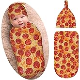 Burrito Pizza Baby Stuff Newborn Swaddle Blanket with Beanie Set, Soft and Stretchy Baby Blanket Swaddle Sack for Boy and Girl