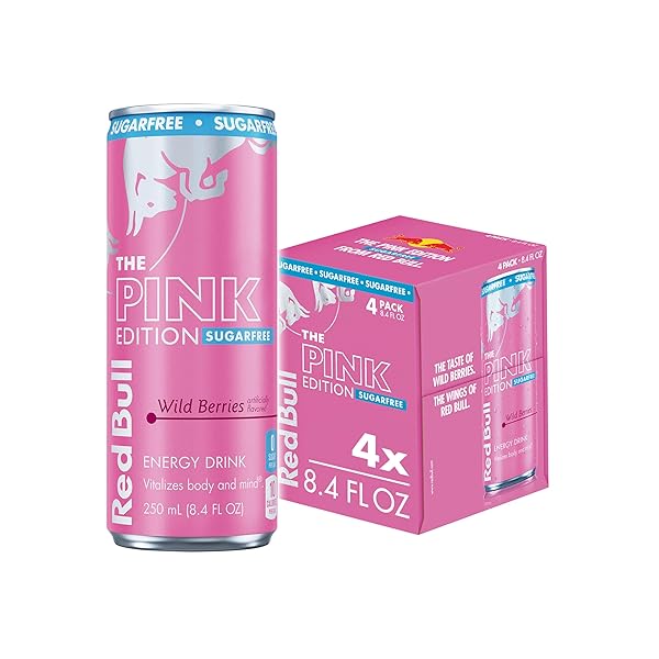 RED BULL PINK EDITION SUGAR-FREE ENERGY DRINK, WILD BERRIES, WITH 80MG CAFFEINE PLUS TAURINE & B VITAMINS, 8.4 FL OZ, PACK OF 4 CANS