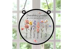 Personalized Birth Flower Stained Glass Grandma's Garden Suncatcher for Windows Hangings Ornament, Custom Flower Love Grows H