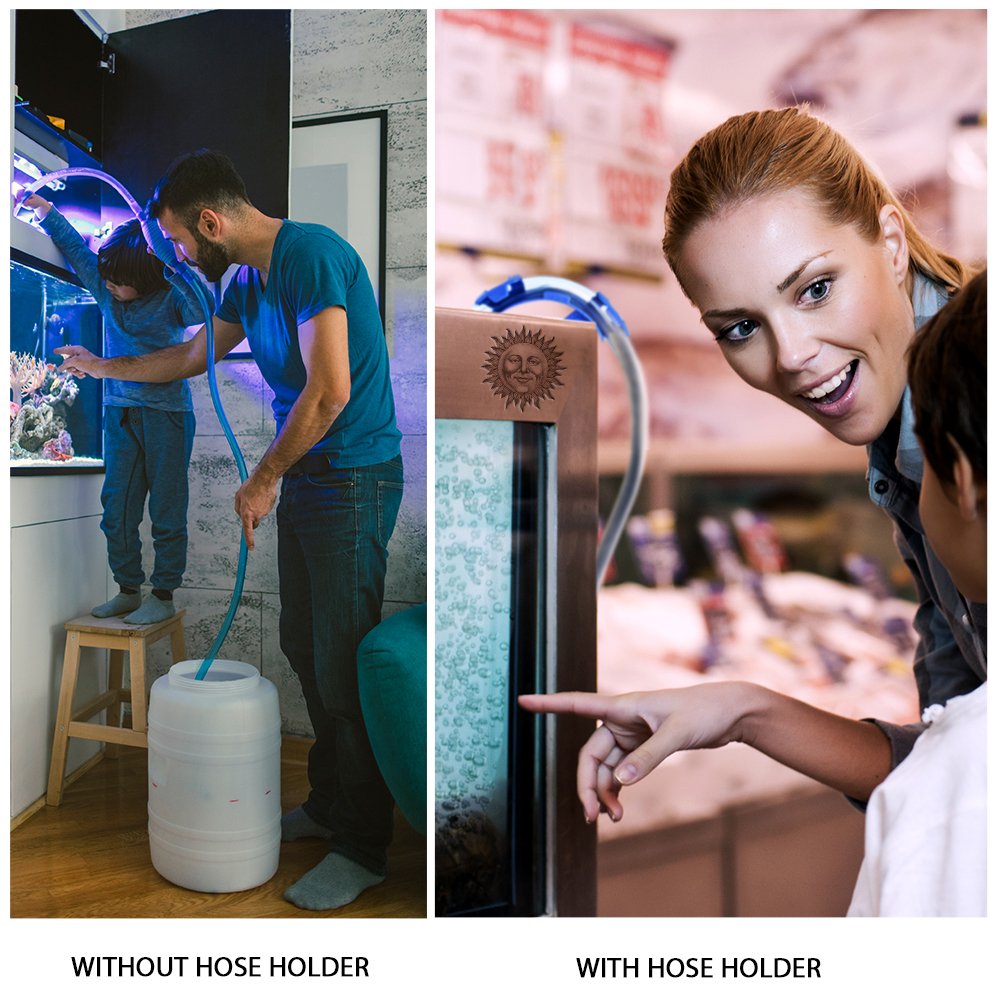 SunGrow Hose Holder: Strong durable plastic: Firmly holds the pipe in place no slipping: Attaches to aquarium wall with a vice: Easily clean or change water with this holder