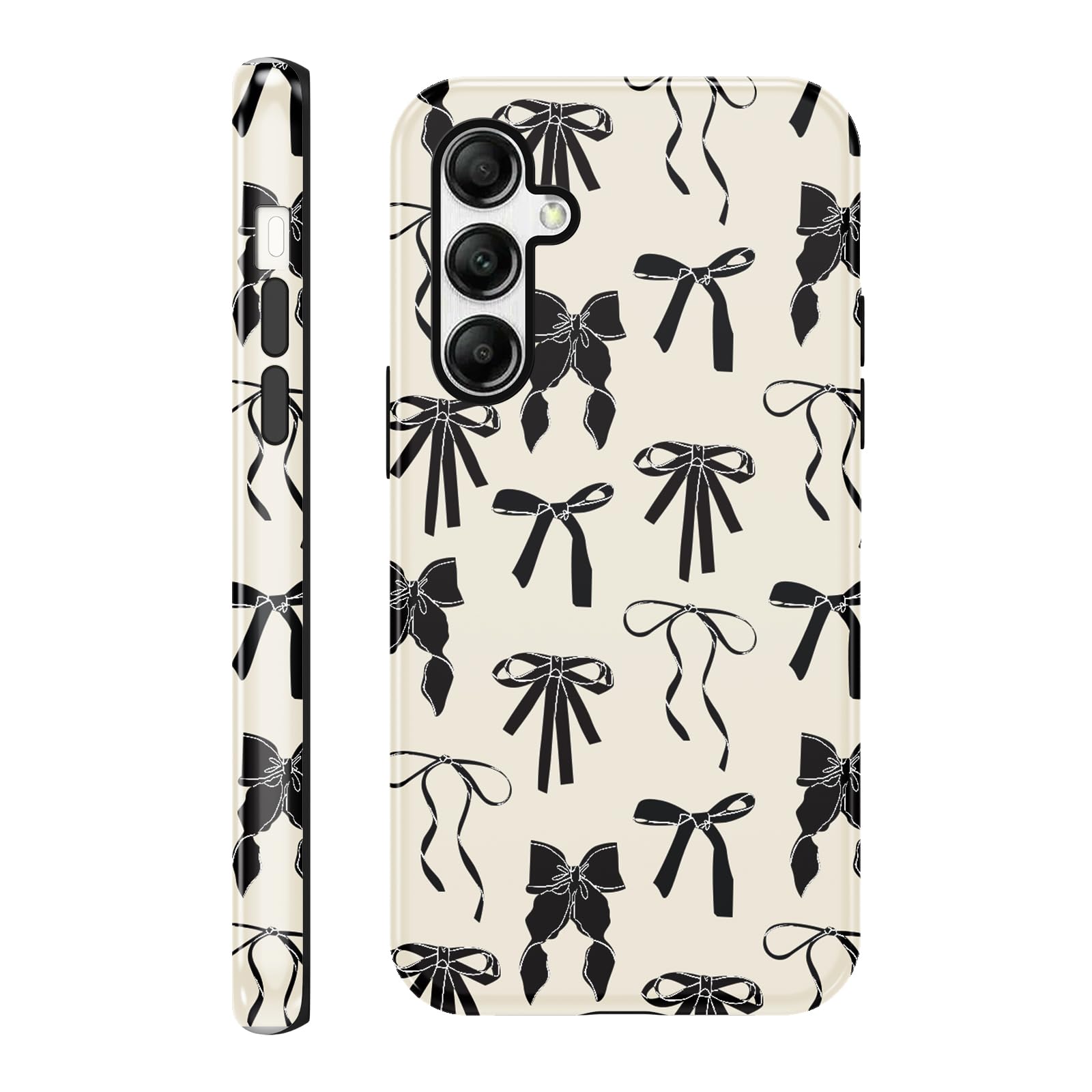 Yomjew Cute Bow Phone Case for Samsung Galaxy S26 Case 6.3", Coquette Black Ribbon Bowknot Pattern Print Design 2-in-1 Glossy Phone Cover Shockproof Soft TPU Hard PC Protection Girls Women Funda
