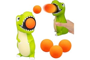 Hog Wild T-Rex Ball Popper Toy - Holiday Stocking Stuffer Includes 4 Soft Foam Balls - Squeeze to Pop Air Powered Balls Up to 20 Feet - for Indoor/Outdoor Play - Gift for Boys and Girls
