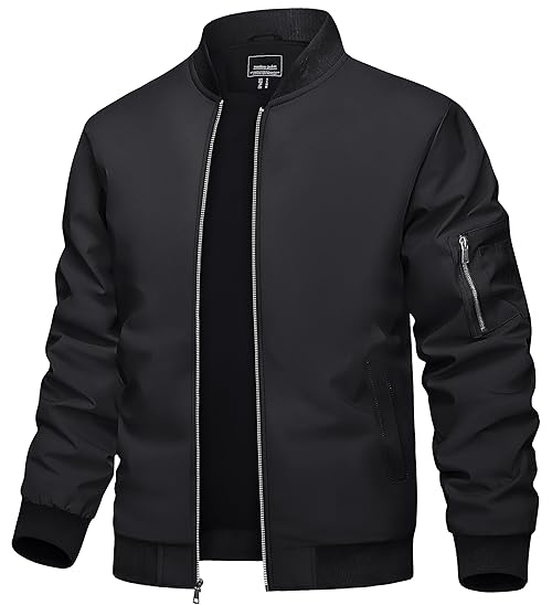 TACVASEN Bomber Jacket Men Black Jacket Lightweight Men's Bomber Jackets Lightweight Windbreaker Spring Fall Men's Casual Jacket Outdoor Windbreaker