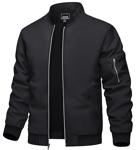 TACVASEN Bomber Jacket Men Black Jacket Men Zip Up Mens Jackets