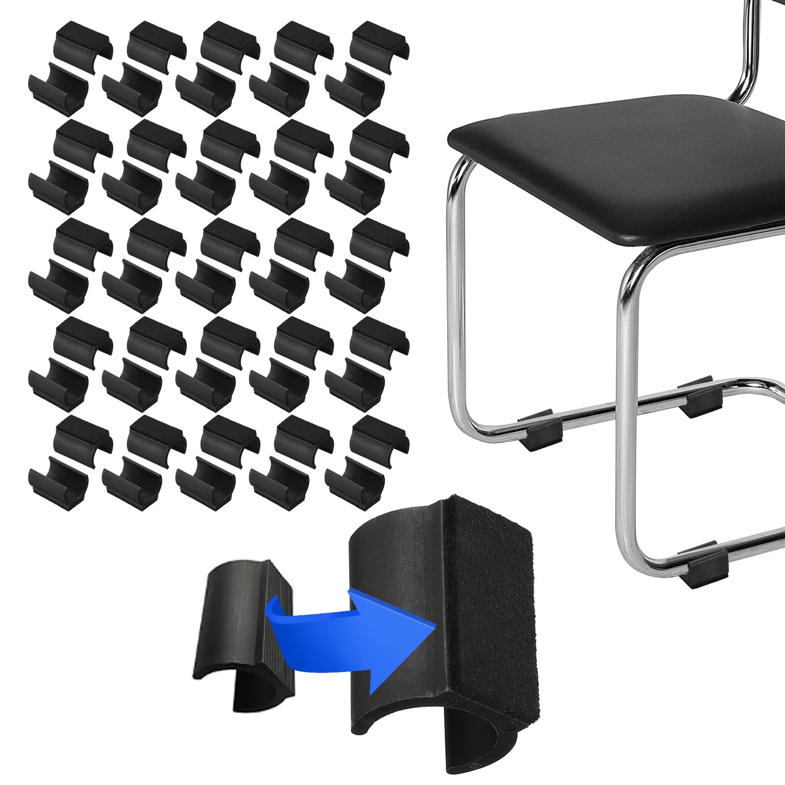 PATIKIL Rectangle U Shaped Chair Leg Tips Caps with Felt Pads, 50 Pack Slide Smoothly Furniture Feet Floor No Scratches No Noise Protectors Protect Hardwood Floors Fit Dia 25 mm Leg, Black