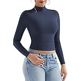 YEOREO Long Sleeve Workout Crop Mock Thermal Turtle Neck Double Lined Base Tops Shirts Women Sariah Y2k Undershirt