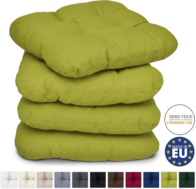 Beautissu Set de 4 Cojines para sillas Lisa 40x40x8 cm Verde Claro