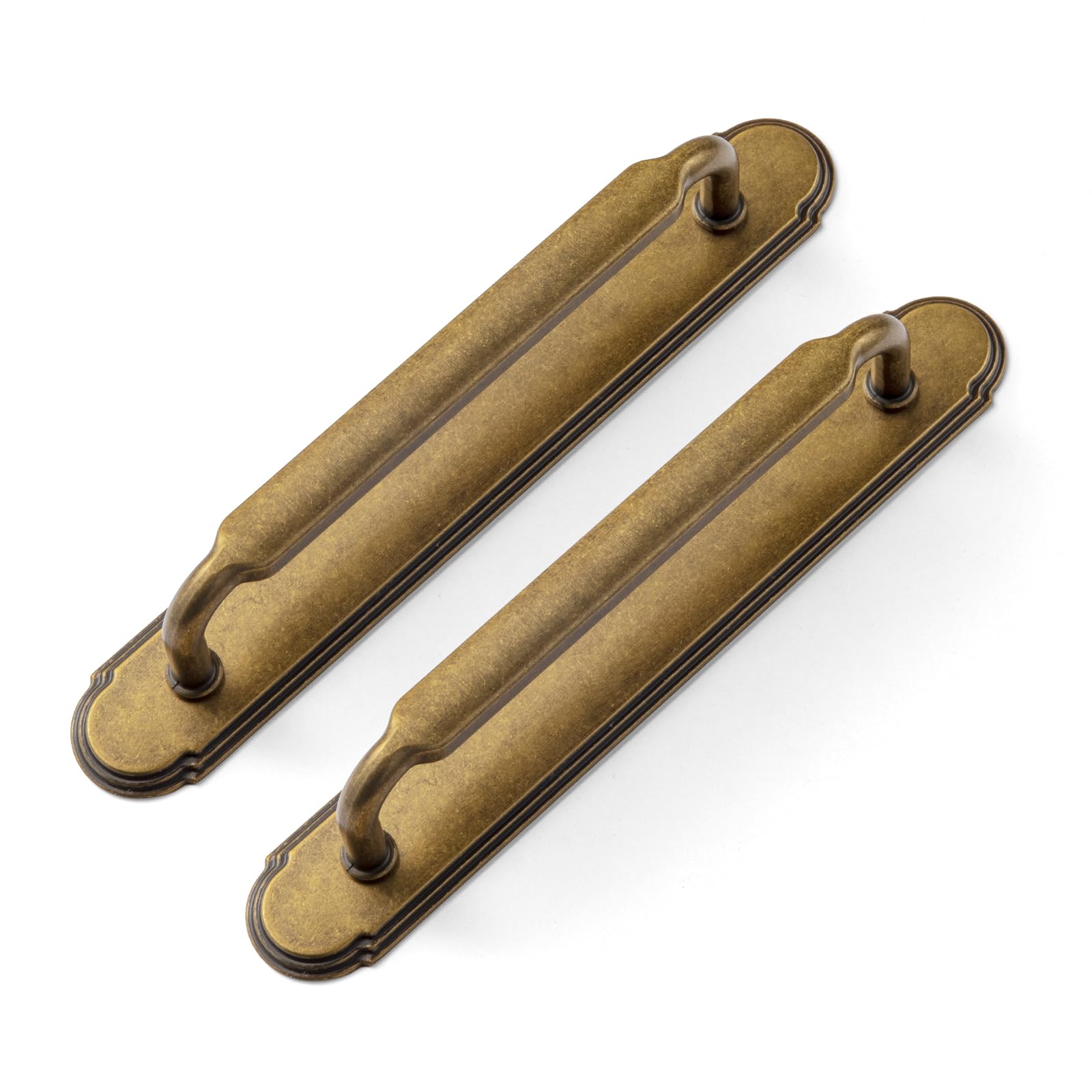 Photo 1 of Goo-Ki 2 Pack Antique Brass Cabinet Pulls with Backplate Spacer, 5" Hole Center Zinc Alloy Kitchen Drawer Pulls Handles