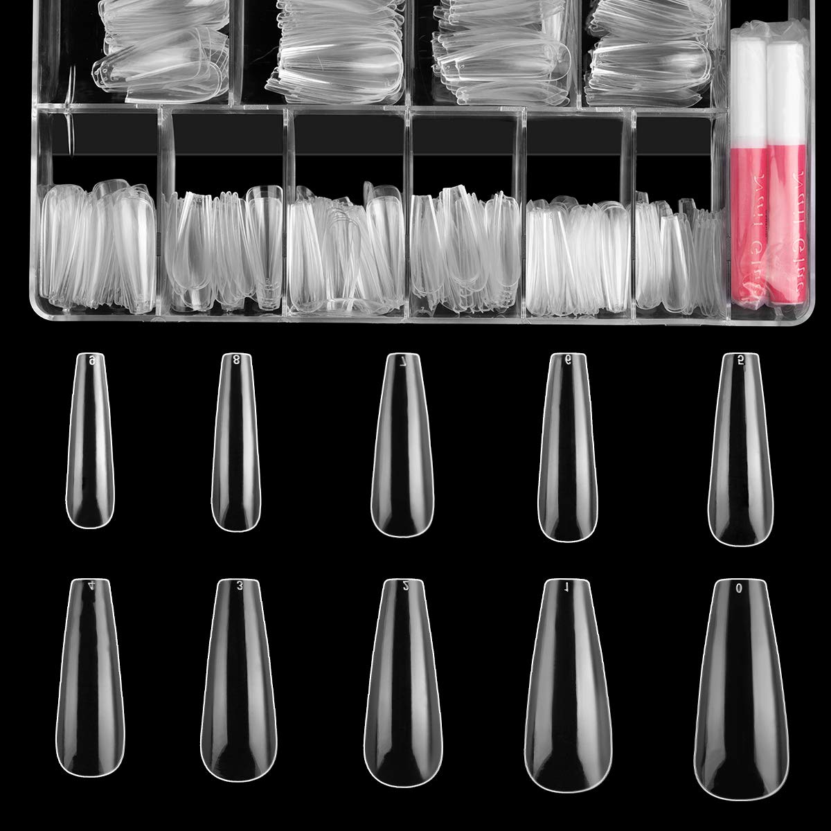 Long Coffin Fake Nail Tips - Beetles Gel Polish 500Pcs Acrylic Press on Nails Clear Artificial False Nails with Nail Glues for Acrylic Nail/Dip Powder Nails/Poly Nail Extension Gel Nail Art DIY Home: Beauty