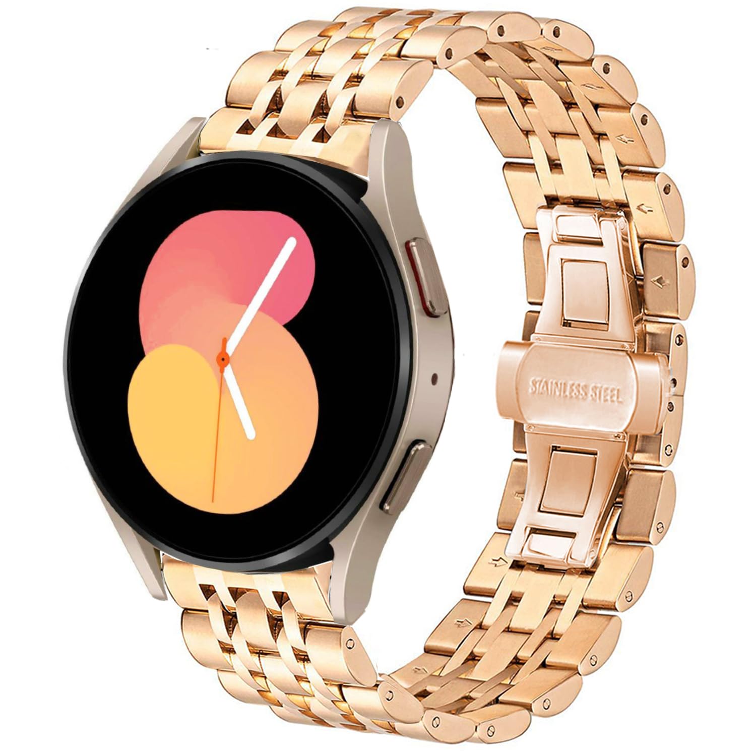 DEALELE Compatible with Samsung Galaxy Watch 6 / 6 Classic / 5 / 5 Pro / Galaxy Watch 4 / 4 Classic / 3 41mm, 20mm Stainless Steel Metal Replacement Strap for Huawei GT2 42mm / GT3 42mm, Rose gold