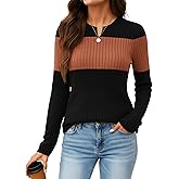 Simlakey Women Sweater Color Block Long Sleeve 2026 Spring Stylish V Neck Pullover Knit Casual Loose Fit Lightweight Top