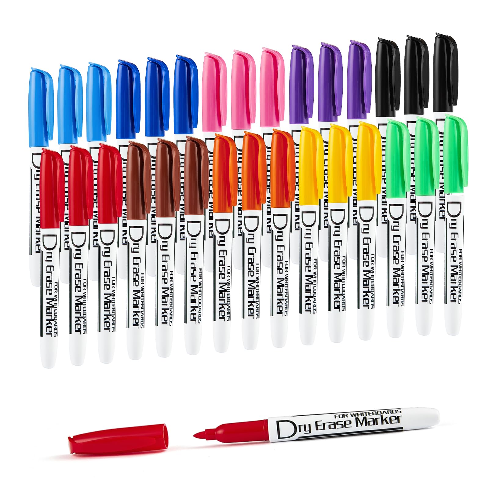 Volcanics Whiteboard Pens Low Odor Fine Whiteboard Markers Dry Wipe Pens Thin Box of 30, 10 Colours