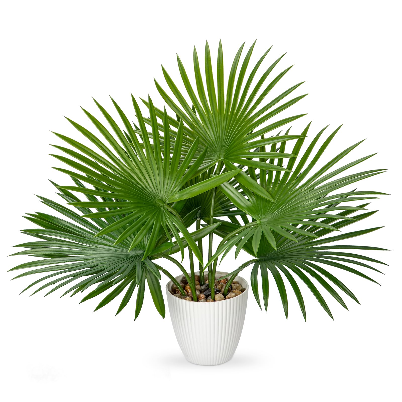 Oairse Artificial Palm Plants in Pots 38cm Fake Plant with 7 Realistic Leaves for Home Decor Indoor, Decorative Faux Tropical Plant for Home Office Bathroom Kitchen Desk Corner Decoration