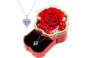 TIANFU Mom Gifts for Mother's Day, Preserved Rose with Necklace for Women, Forever roses in a Box, Rose Gifts for Women Mom Wife Love Girlfriend and Grandma, Birthday Anniversary Valentines Gift. (Crimson)