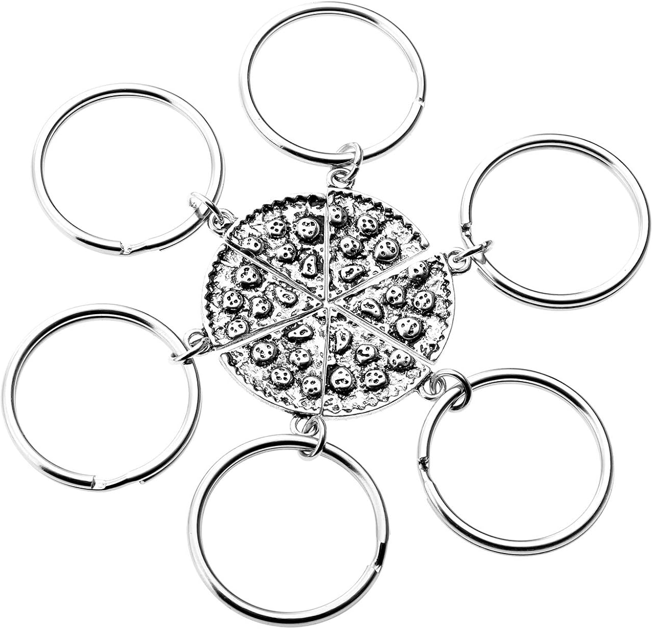 JOVIVI 6pcs Antique Silver Color Metal Pizza Slice Matching Pendant Keychain Best Friends Friendship Gifts