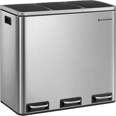 SONGMICS 3 x 18 L Kitchen Bin Recycling System with Soft-Close Lids