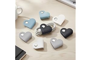 Heart Shaped Cord Holder 8 Pack-Leather Cable Organizer, Desk Cable Management Clips for Earphone Wires, Office and Home