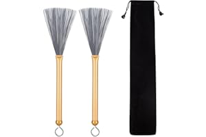 M Y FLY YOUNG 2PCS Drum Brushes Retractable Drum Wire Brushes Drum Sticks Brush with Comfortable Aluminum Handles, Perfect Gift for Rock Band, Jazz Folk, Cajon, Drummers, Music Lovers, Beginners (Gold)