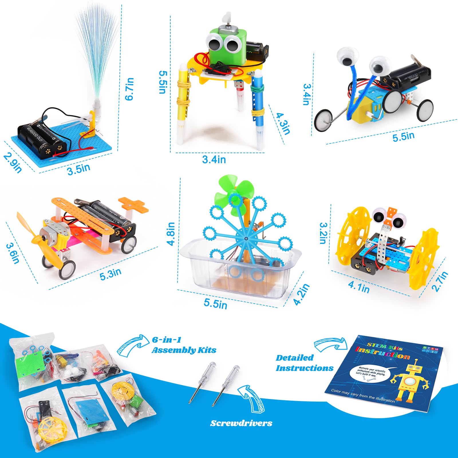 Wissenschaft Experimente Kit für Kinder 8-12, Elektronik Bausatz Roboter Kit Spielzeug, Elektro Baukasten, STEM Experimentierkasten Aktivitäten Lernen Spielzeug ab 8 Jahre Jungen (6 in 1) 2