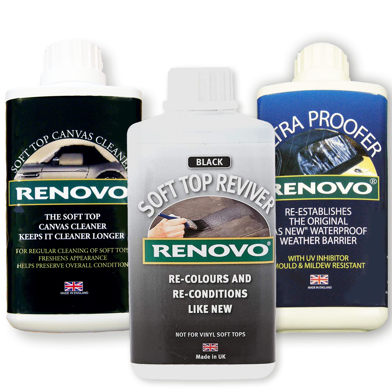 Renovo REN-KIT1 Triple Cleaning Kit includes Soft Top Revivier/ Soft Top Ultra Proofer/ Soft Top Canvas Cleaner, Black