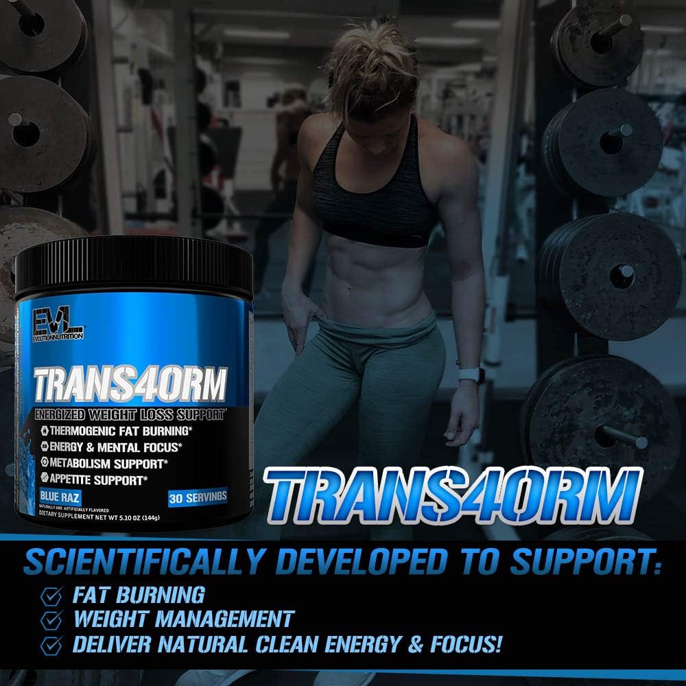 Evlution Nutrition Trans4orm Thermogenic Energizing Fat Burner Supplement, Increase Weight Loss, Energy and Intense Focus, 30 Servings (Blue Raz): Health & Personal Care
