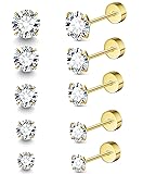 5Pairs Gold Flat Back Stud Earrings Set for Women