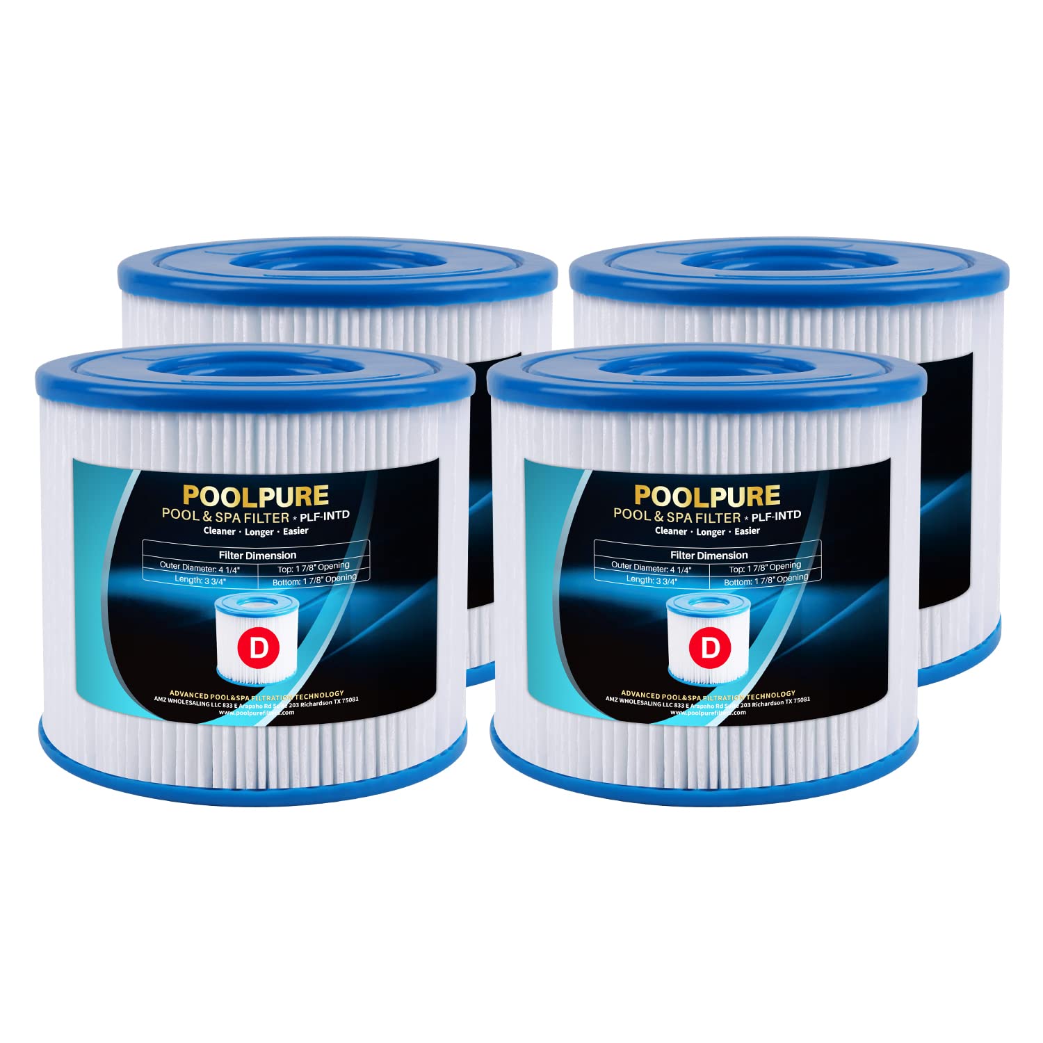 POOLPURE Summer Escapes Replacement Pool Filter Cartridge for Type D, Summer Waves P57100102, P57000104 (4 PACK)