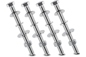 SKNONO 3/8-16x4" Stainless Steel Hex Head Screws Bolts, Nuts, Flat & Lock Washers Kits, 304 Stainless Steel 18-8,Fully Threaded,4 Sets