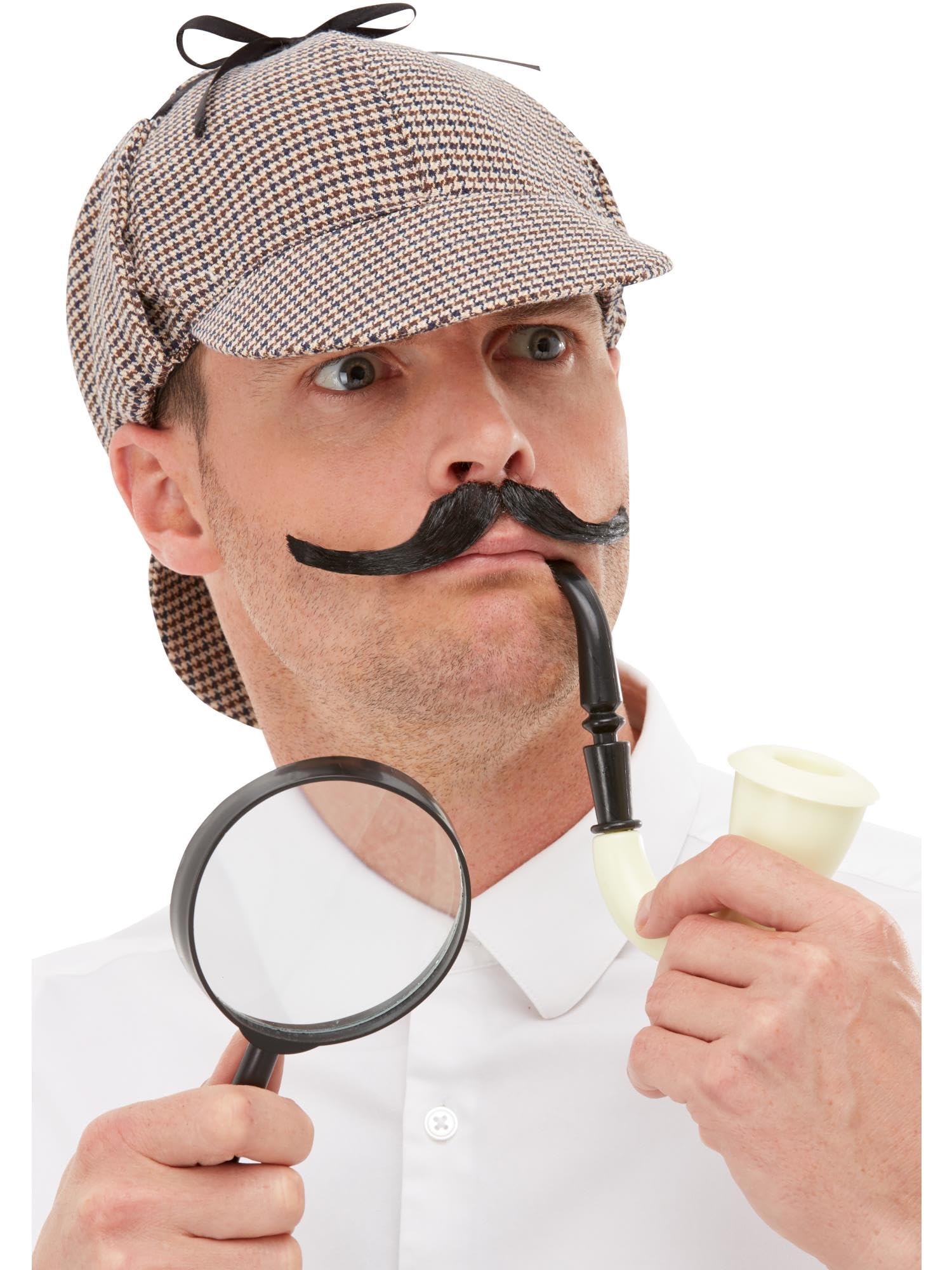 Smiffys Detective Kit, Multi-Coloured with Hat, Pipe & Magnifying Glass, Historical Fancy Dress, Adult Dress Up Accessories