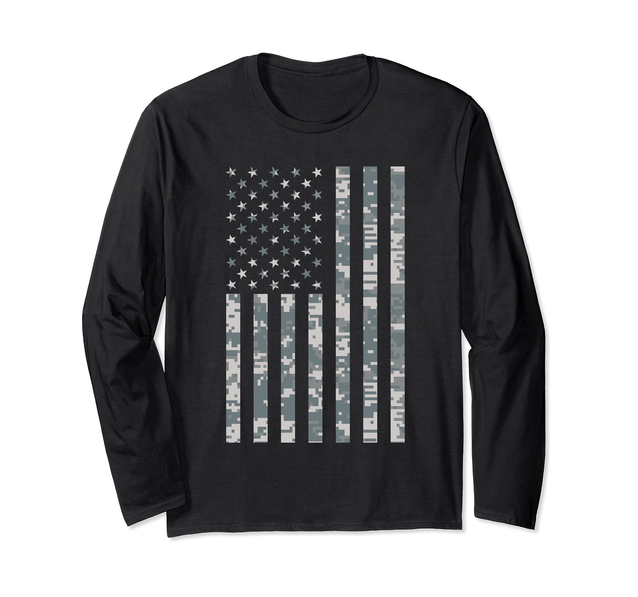 Camo American Flag Shirt 4th Of July Memorial Day Veterans Long Sleeve T-Shirt