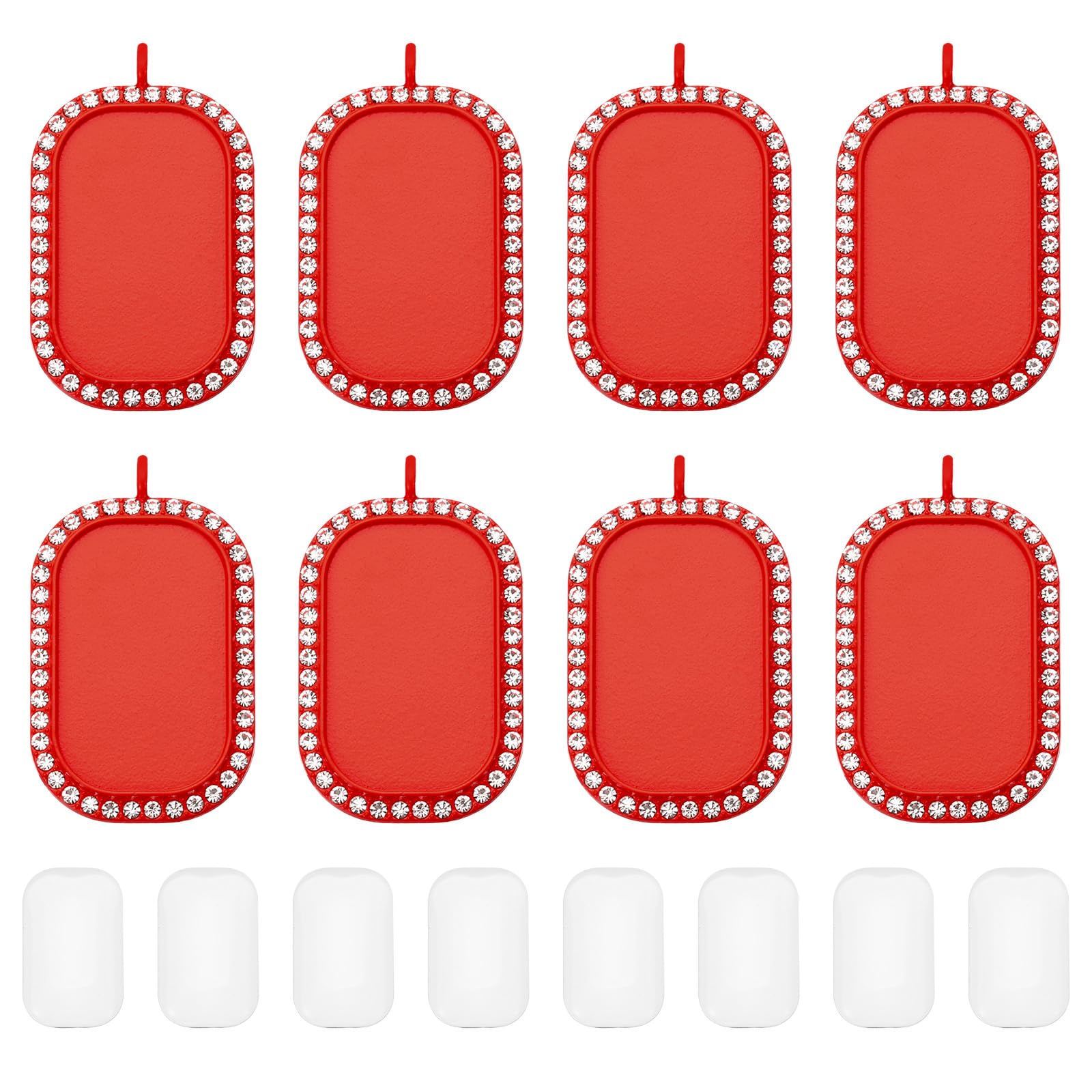 PATIKIL 1" Blank Picture Pendants, 8Pcs Metal Rectangle Rhinestone Bezel Pendant Trays with 8Pcs Glass Discs for Photo Pendants DIY Crafts Making, Red