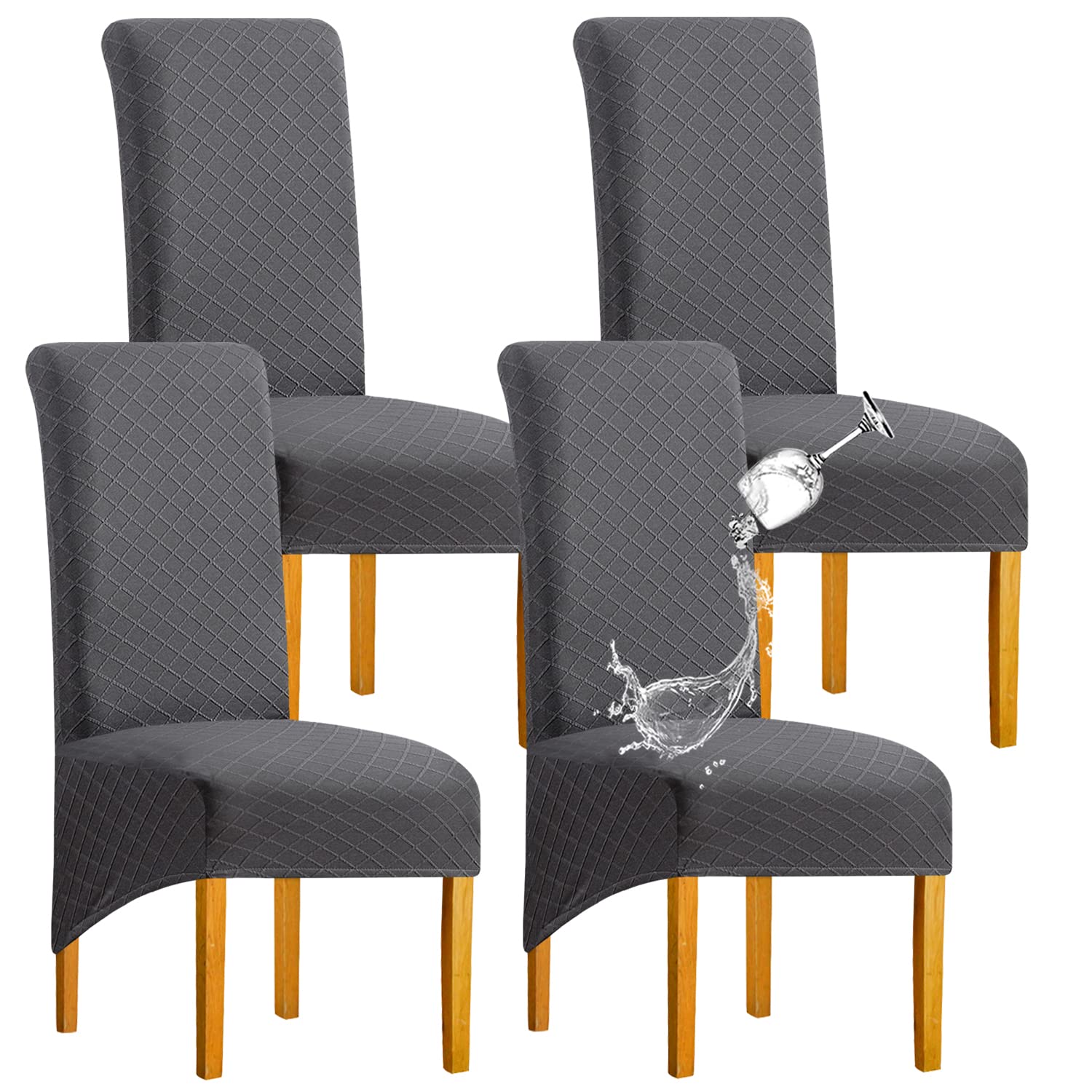 SHENGYIJING Stretch Waterproof XL Dining Chair Covers: Dark Gray Jacquard, 4-Pack